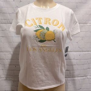 Lucky Brand Lemon Logo Print White Tee size Small